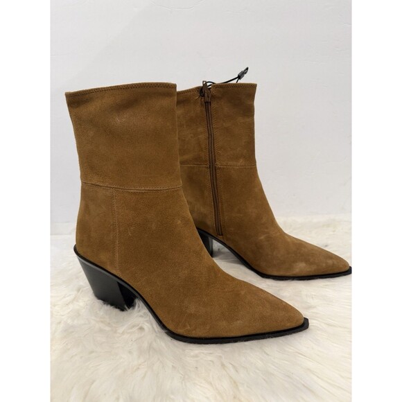 ZARA Women Square Toe Topstitched Split Suede Ankle Boots Brown US 9 EUR 40 - Picture 6 of 14